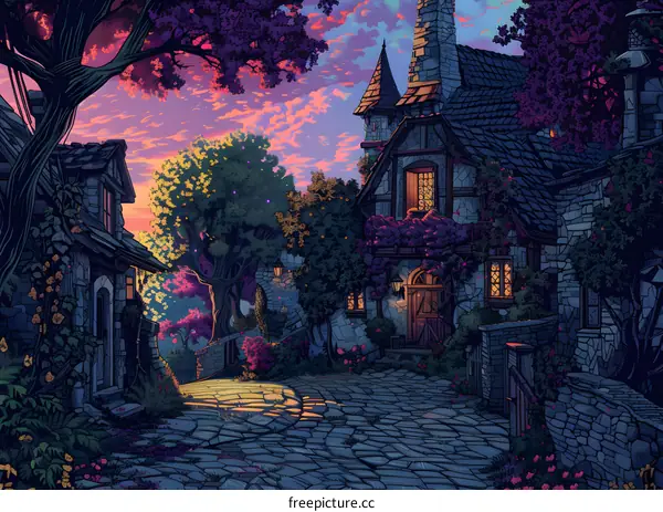 fantasy medieval town street with old houses