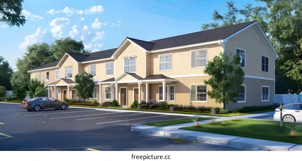 Modern Two Story House With Yard and Parking Lot