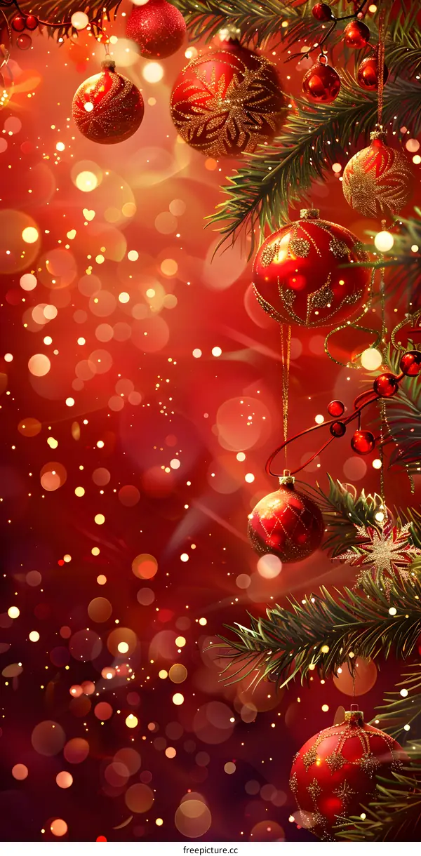 Christmas Tree With Red And Gold Ornaments