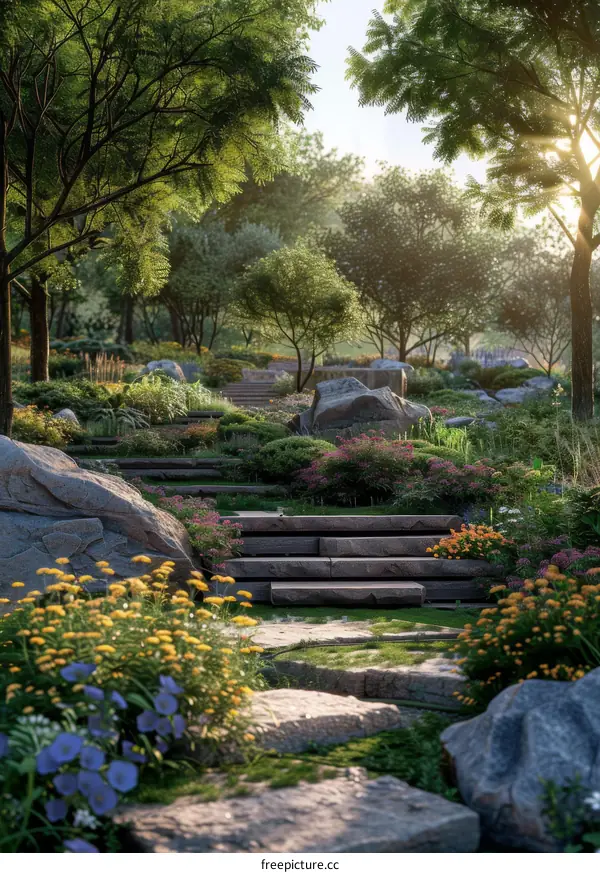 Colorful Flower Path on a Rocky Hillside