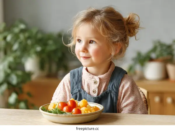 Cute Little Girl Eating Healthy Food