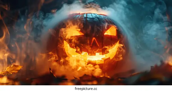 Spooky Glowing Jack-o'-Lantern with Smoke