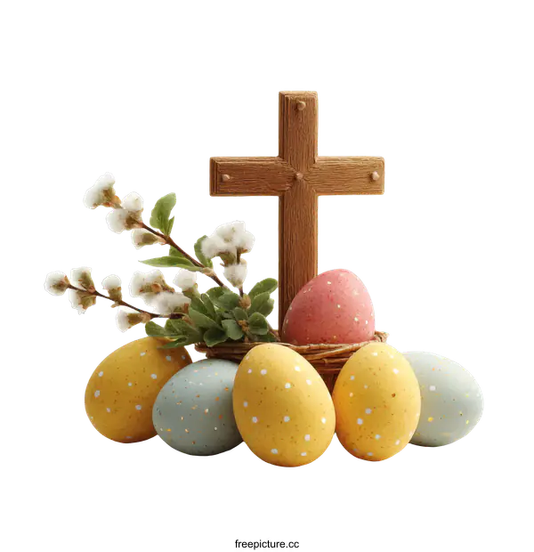 [Transparent Background PNG]Easter Eggs and Cross Religious Decoration