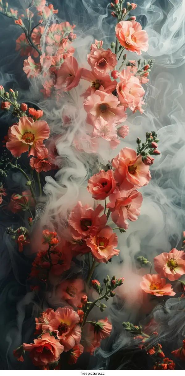 ethereal peach colored flowers with smoke