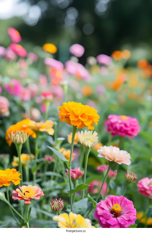Colorful Zinnia Flowers in the Garden