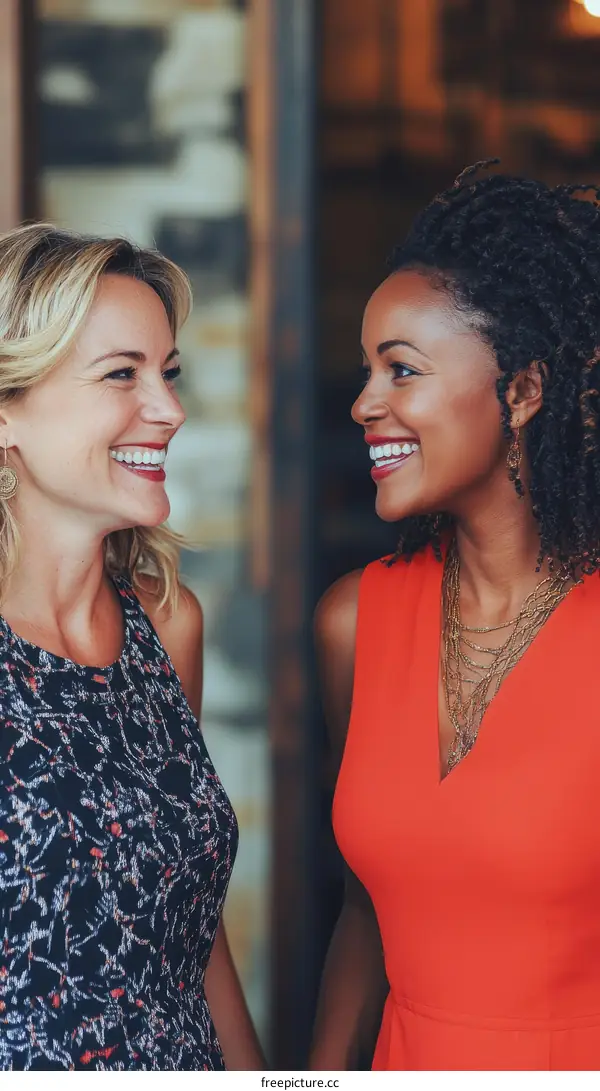 Two Women Smiling and Connecting