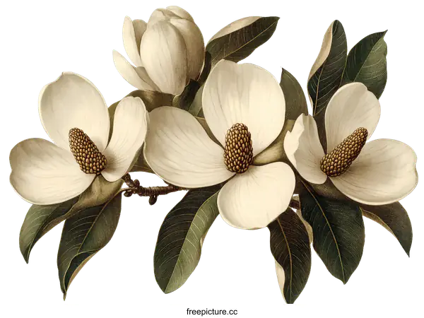 [Transparent Background PNG]Magnolia Blossoms Botanical Illustration