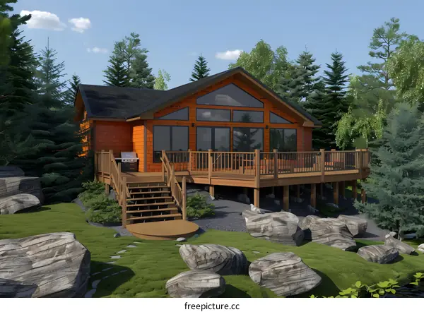 Modern Cabin With Large Deck in the Woods