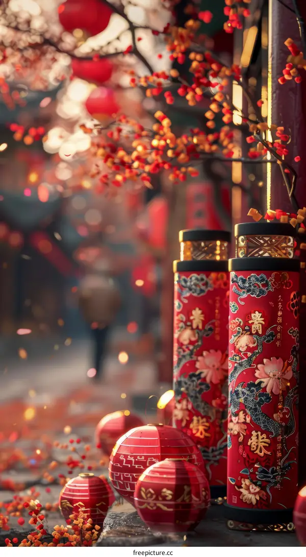 Red Lanterns Illuminating Hutong Alleyway During Chinese New Year