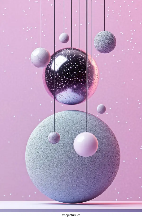 Abstract Geometric Balls Composition on Pink Background