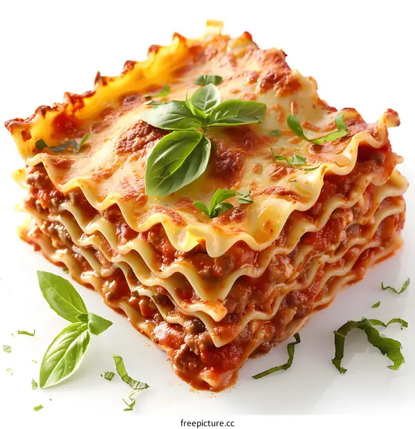 A delicious lasagna with basil on top