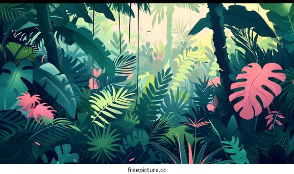Tropical Jungle Illustration Lush Green Foliage
