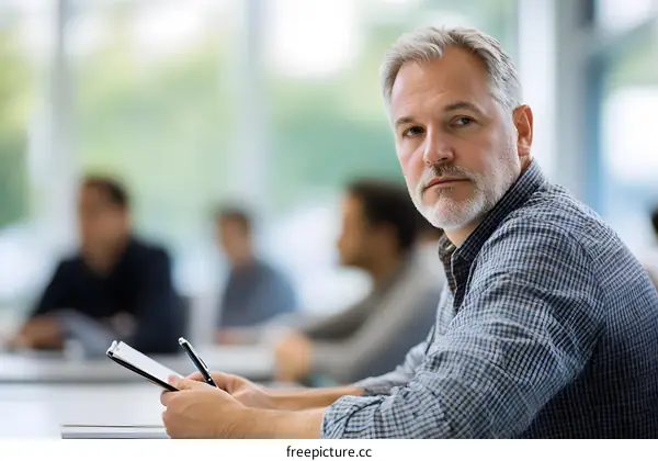 Caucasian Man in a Meeting Listening Attentively