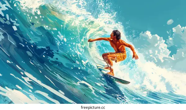 Surfer Riding a Giant Wave
