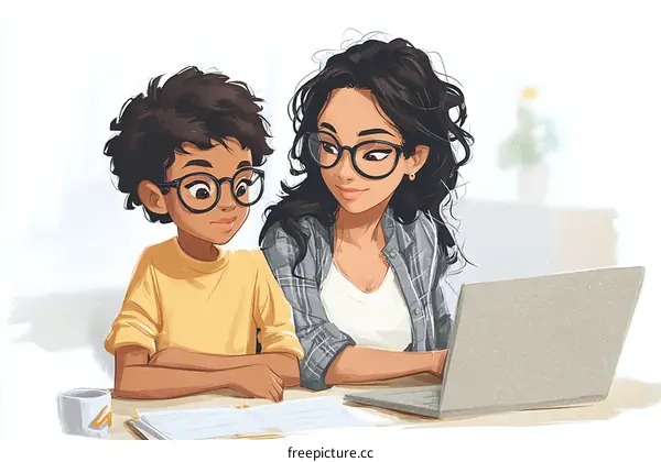 Two diverse children studying together