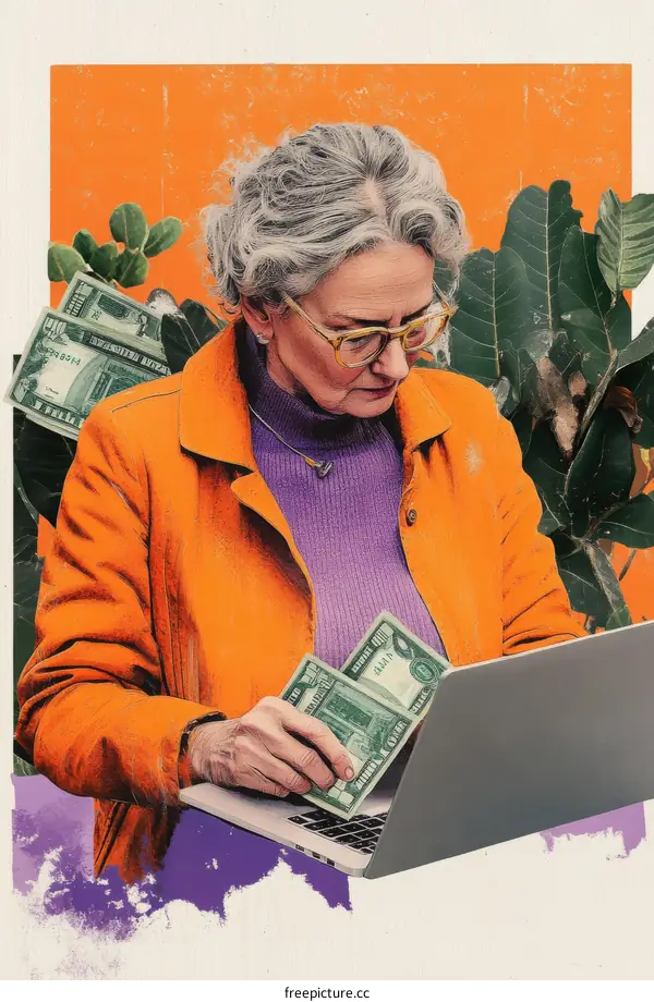 Woman Working From Home With Money and Laptop