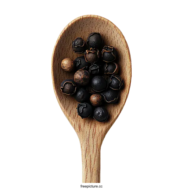 [Transparent Background PNG]Close up of peppercorns in wooden spoon