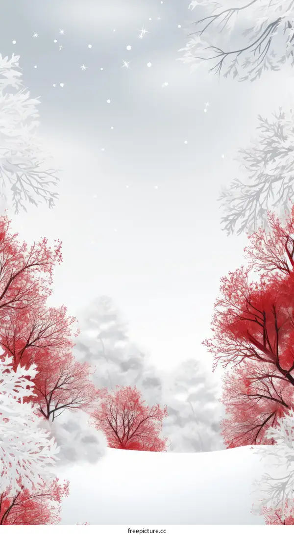 Red trees in the snow forest