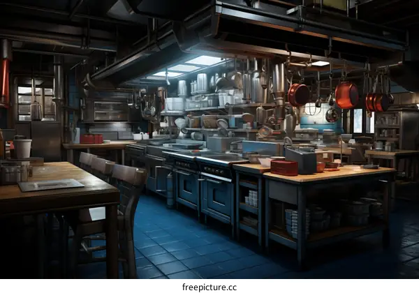 Industrial Kitchen with Modern Steel and Wood