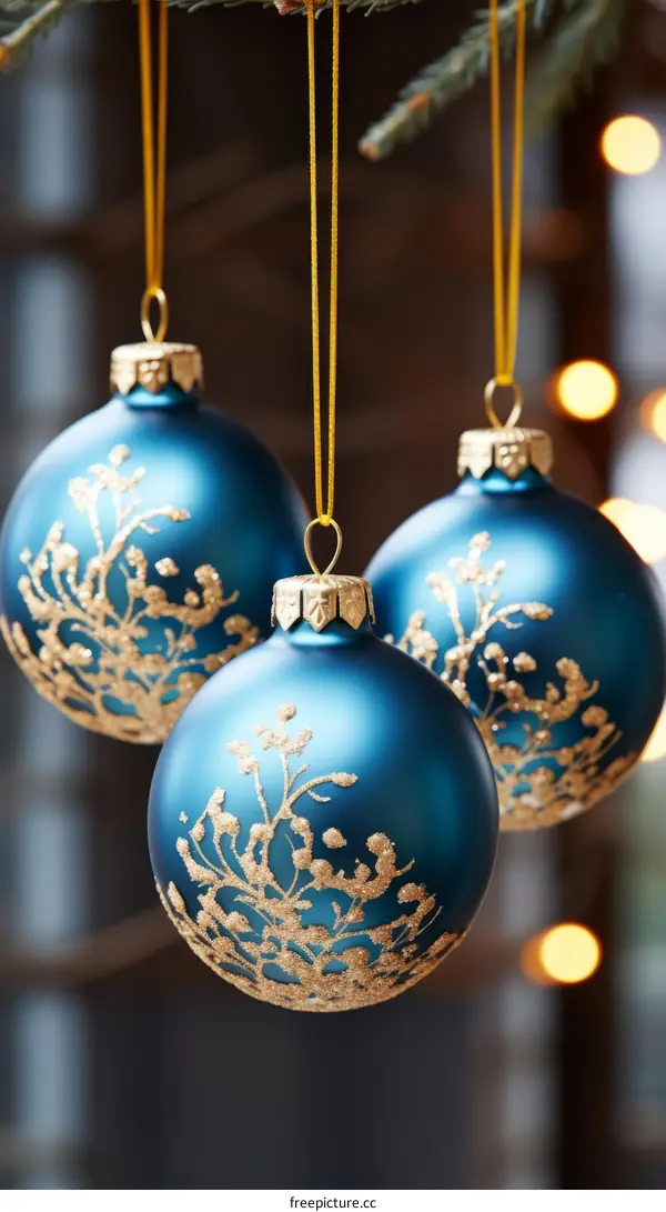 Gorgeous Hanging Blue and Gold Christmas Ornaments