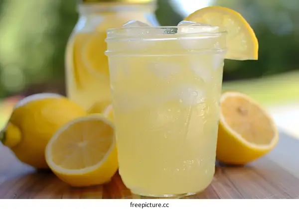 Refreshing Glass of Lemonade with Ice and Lemon Slices