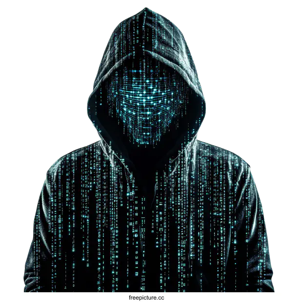 [Transparent Background PNG]Digital Hacker Silhouette with Binary Code