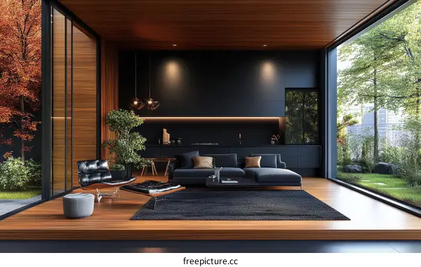 Modern Minimalist Living Room Design with Garden View