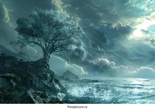 Enchanted Forest Lake with Majestic Tree