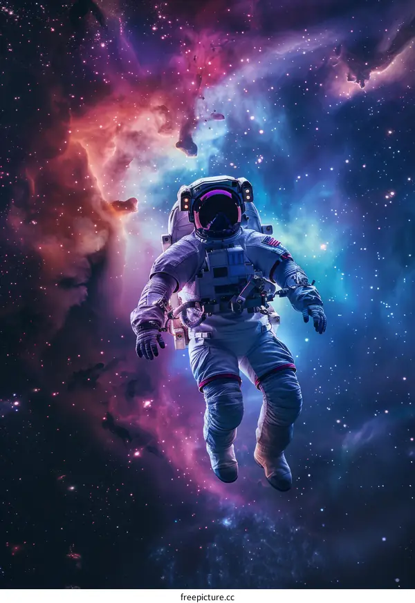 Astronaut in Space with Colorful Stellar Nebula