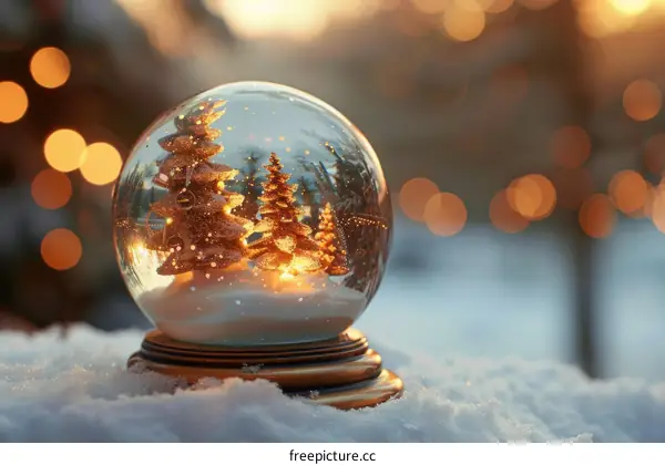 A snow globe with miniature Christmas trees inside