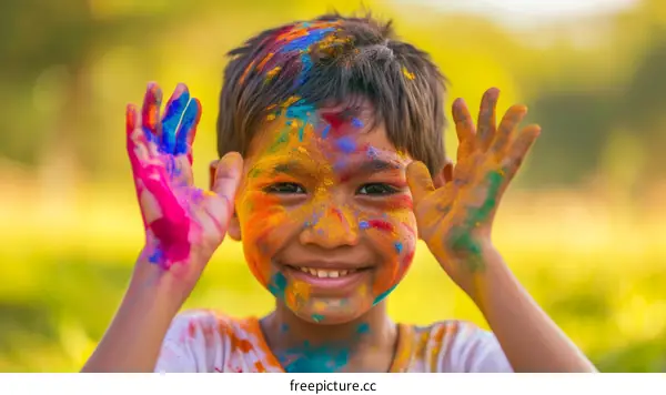 Indian boy celebrating the Hindu holiday Holi