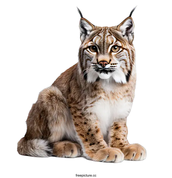 [Transparent Background PNG]Close Up Portrait of a Eurasian Lynx Sitting Against a White Background