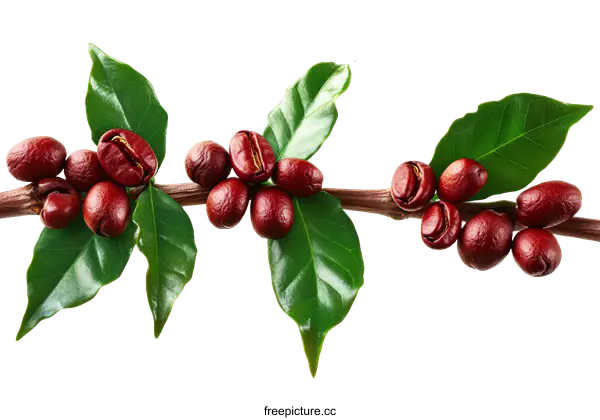[Transparent Background PNG]Coffee Beans on Branch with Green Leaves