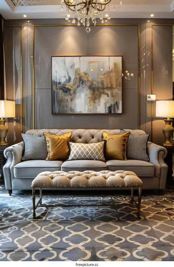 Modern Living Room with Luxurious Golden Accents