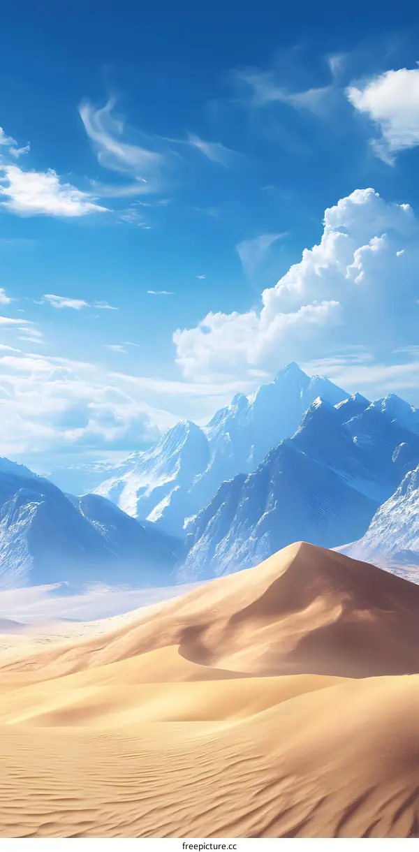 Desert Landscape with Mountains and Blue Sky