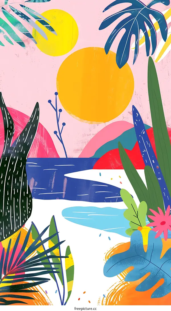 Abstract Tropical Sunset Illustration