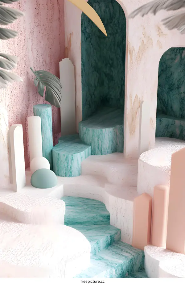 Abstract Minimalist 3D Render of Green and Pink Marble