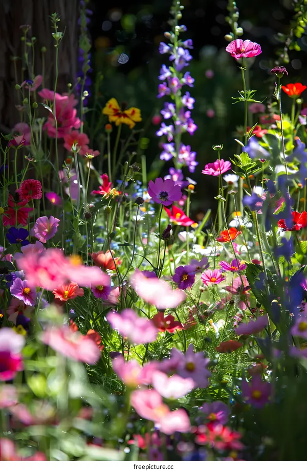Colorful Wildflowers Blooming in a Sunny Garden