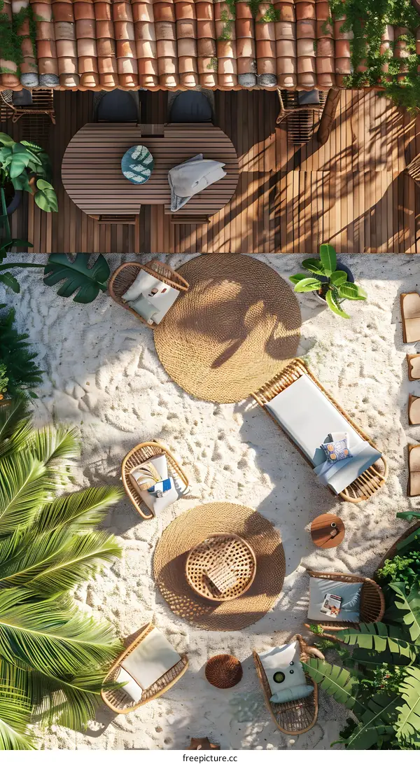 Tropical Garden Patio Design with Wicker Furniture