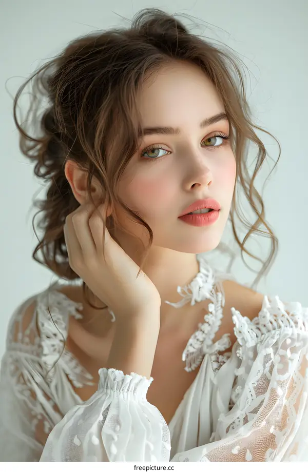 portrait of a beautiful young woman with brown hair and green eyes