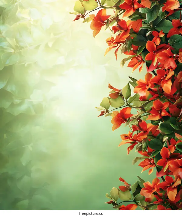Green Floral Background With Orange Flowers