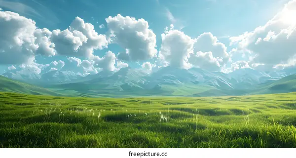 Green Grass Field With Mountains In The Distance