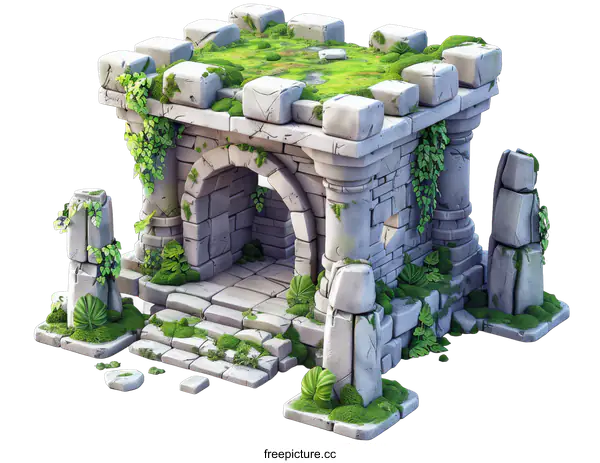 [Transparent Background PNG]Overgrown Stone Archway Fantasy Building