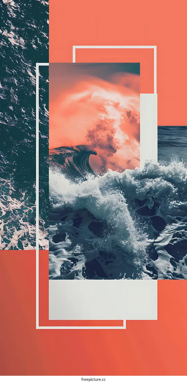 Collage of Ocean Waves with a Coral Background