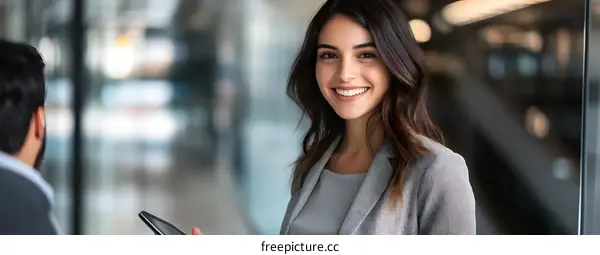 Smiling Businesswoman in a Corporate Office