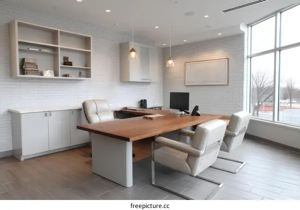 Modern Executive Office with White Brick Walls