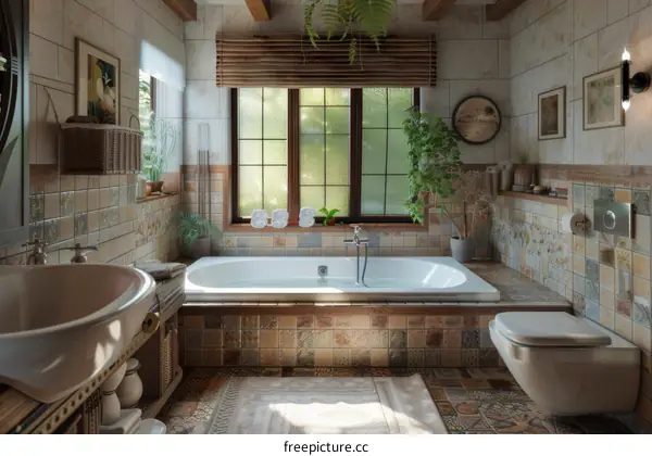 Rustic Charm Bathroom Interior Design Illustration
