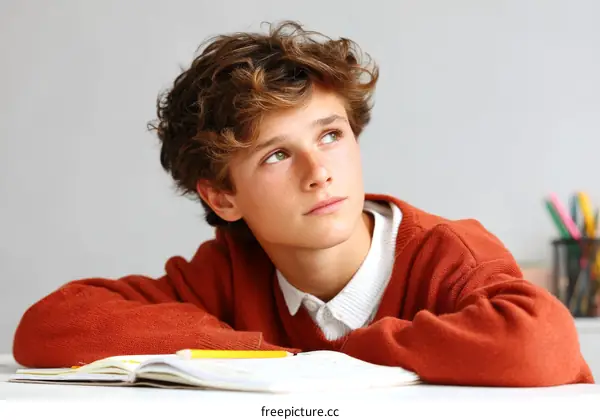 Teenage boy thoughtful looking up