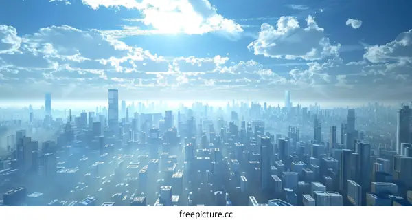 Aerial View Of Modern City With Blue Sky