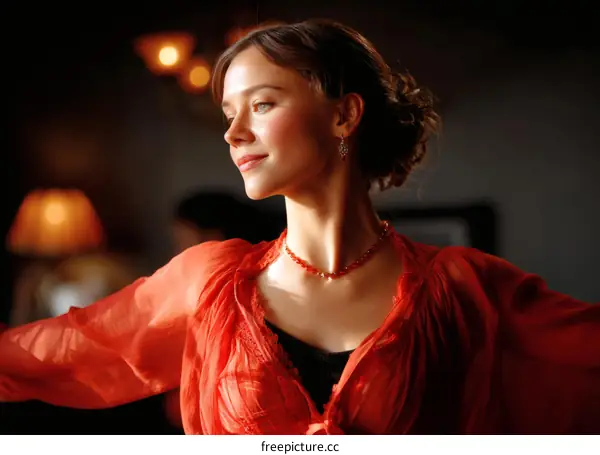 Vintage Red Dress Caucasian Woman Portrait